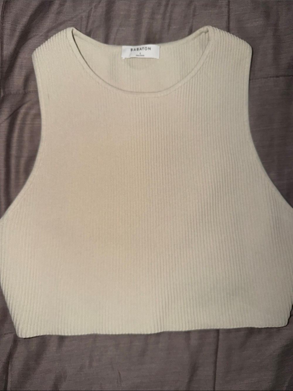 🤍 Aritzia Babaton Ribbed High Neck Cropped Tank Top | Cream | L